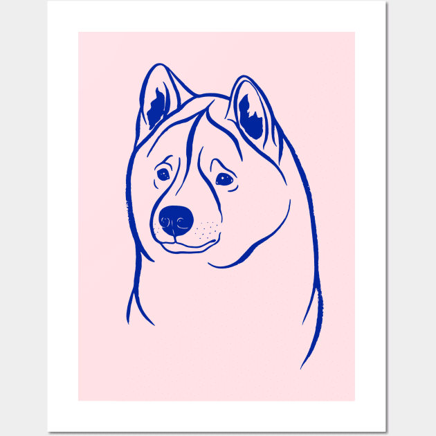 American Akita (Pink and Blue) Wall Art by illucalliart